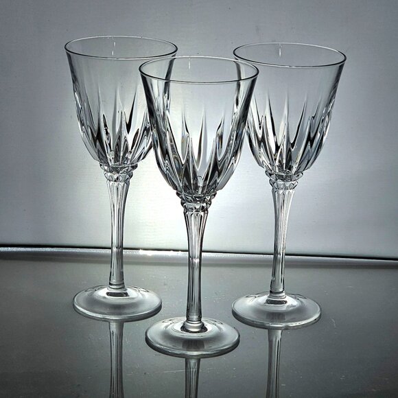Cristal D'Arques Other - 3 Cristal d'Arques Castel Water Glasses 8" France fine crystal diamond cut stem